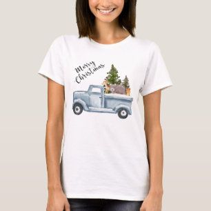 Kersttruck met pijnbomen en bosdieren t-shirt