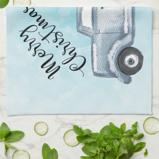 Kersttruck met pijnbomen en bosdieren theedoek (Gevouwen)