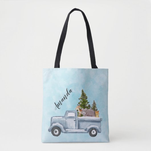 Kersttruck met pijnbomen en bosdieren tote bag (Voorkant)