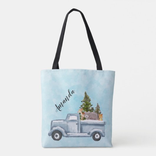 Kersttruck met pijnbomen en bosdieren tote bag (Achterkant)