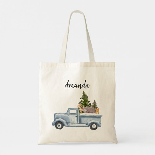 Kersttruck met pijnbomen en bosdieren tote bag (Achterkant)