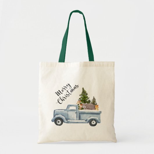 Kersttruck met pijnbomen en bosdieren tote bag (Voorkant)