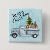 Kersttruck met pijnbomen en bosdieren vierkante button 5,1 cm (Voorkant)