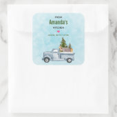 Kersttruck met pijnbomen en bosdieren vierkante sticker (Tas)