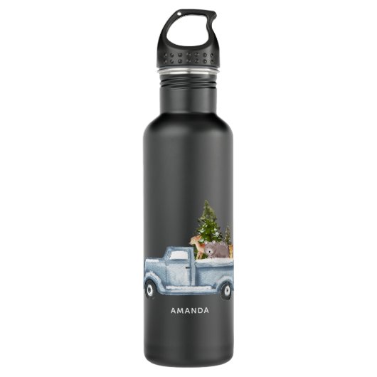 Kersttruck met pijnbomen en bosdieren waterfles  (Voorkant)