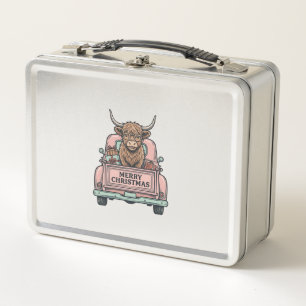 Kersttruck met Schotse Hooglandkoe Vintage Gravure