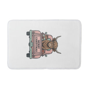 Kersttruck met Schotse Hooglandkoe Vintage Gravure Badmat