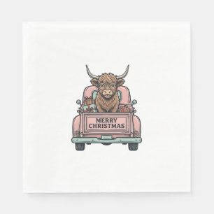 Kersttruck met Schotse Hooglandkoe Vintage Gravure Servet