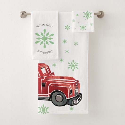kersttruck met sneeuwvlokken bad handdoek (Insitu)