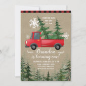 Kersttruck Rustic Plaid Verjaardag Uitnodiging (Voorkant)