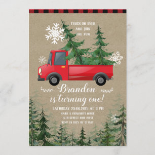 Kersttruck Rustic Plaid Verjaardag Uitnodiging
