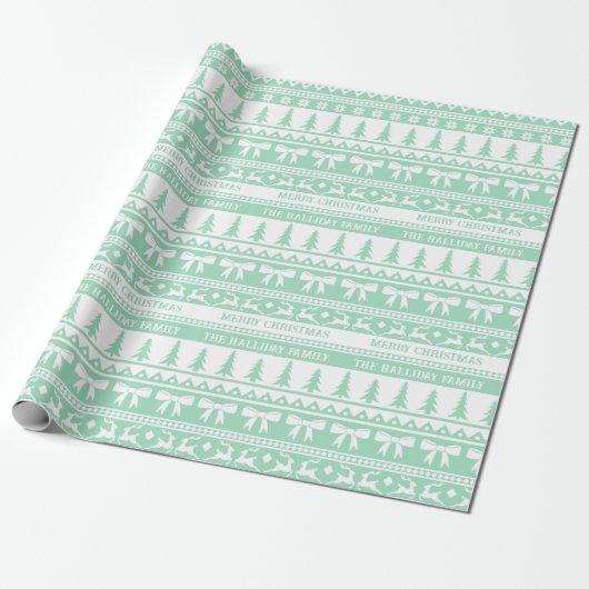 Kersttrui Familienaam Monogram Mint Groen Cadeaupapier (Uitgerold)