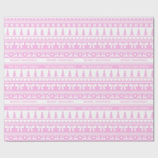 Kersttrui Familienaam Monogram Roze Wit Cadeaupapier (Vlak)