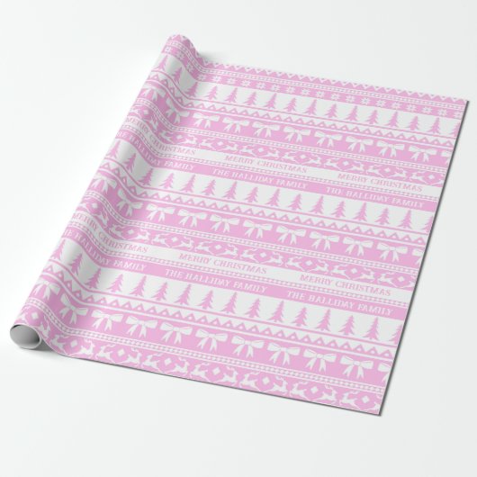 Kersttrui Familienaam Monogram Roze Wit Cadeaupapier (Uitgerold)