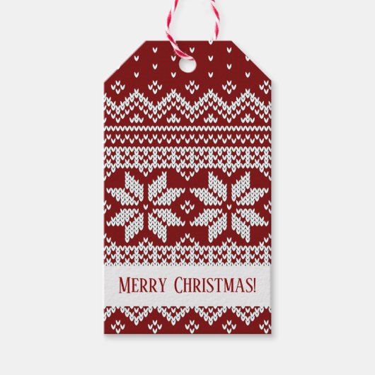 Kersttrui Gebreid Rood en Wit Cadeaulabel (Voorkant)