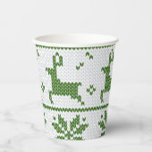 Kersttrui gebreide groene herten sneeuwvlok papieren bekers (Voorkant)