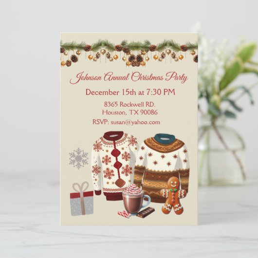 Kersttrui jaarlijkse feestuitnodiging kaart (Staand voorkant)
