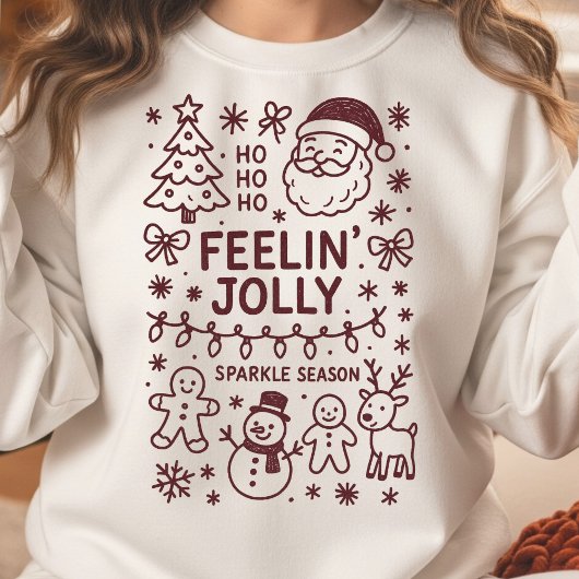 Kersttrui met 'Feelin' Jolly' Kerst Doodle Collage Trui