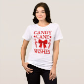 Kersttrui met rode Gingham Strik Wensen Tri-Blend Shirt (Voorkant volledig)