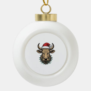 Kersttrui met vintage koe en kerstman hoed_1 keramische bal ornament