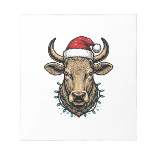 Kersttrui met vintage koe en kerstman hoed_1 notitieblok