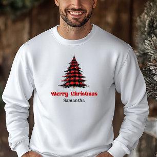 Kersttrui met vrolijke buffelplaid boom voor winte hoodie