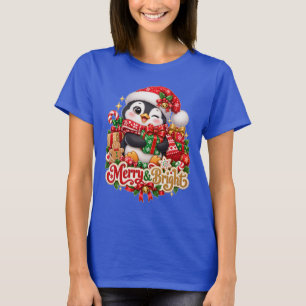 Kersttrui met vrolijke pinguïn Merry & Bright T-shirt
