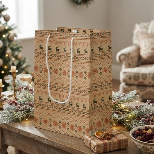Kersttrui Rendier Patroon Medium Cadeauzakje