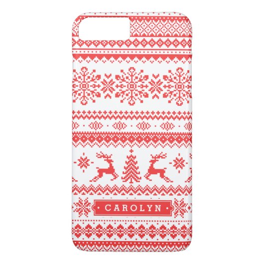 Kersttrui rood fair isle patroon monogram Case-Mate iPhone case (Achterkant)