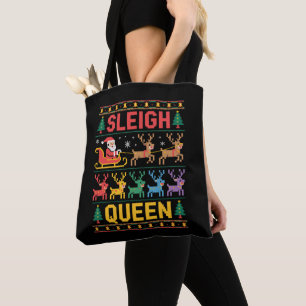 Kersttrui Sleigh Koningin Santa Rendier Tote Bag