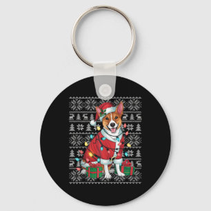 Kersttrui Stijl Lelijk Santa Basenji Hond Kerstmis Sleutelhanger