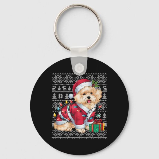 Kersttrui Stijl Lelijk Santa Bichon Frise Hond Chr Sleutelhanger (Voorkant)