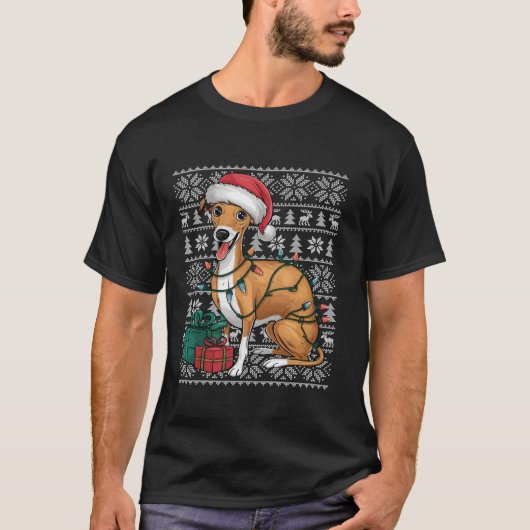 Kersttrui Stijl Lelijk Santa Whippet Hond Kerstmis T-shirt (Voorkant)