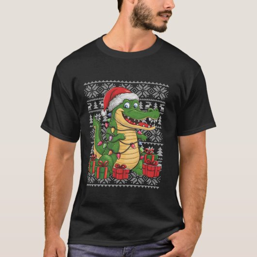 Kersttrui Stijl Lelijke Kerstman Hoed Krokodil Chr T-shirt (Voorkant)