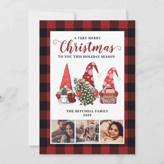 Kersttuin Gnome Buffalo Plaid Rustieke Pine Feestdagenkaart (Voorkant)