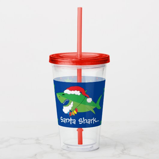 kersttumbler 16 oz Santa Shark Acryl Drinkbeker (Voorkant)