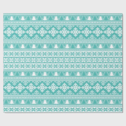 KerstTurquoise Blue Holiday Knit Ugly Sweater Cadeaupapier (Vlak)