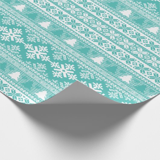 KerstTurquoise Blue Holiday Knit Ugly Sweater Cadeaupapier (Hoek)