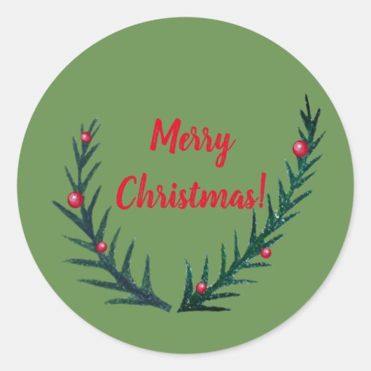 kersttwijgen, vrolijk kerstfeest ronde sticker (Voorkant)