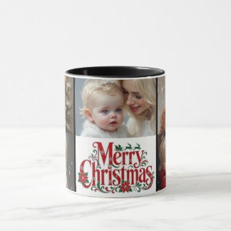 Kersttypografie | Baby's 5 foto-collage Mok