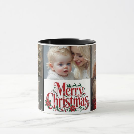Kersttypografie | Baby's 5 foto-collage Mok (Midden)