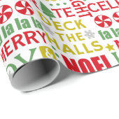 Kersttypografie, Dek de Halls, Noel, Joy, Cadeaupapier (Rol Hoek)