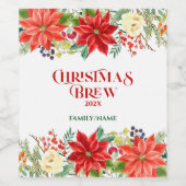 Kersttypografie en Rode Poinsettia-Koelbox Wijn Etiket (Enkel label)