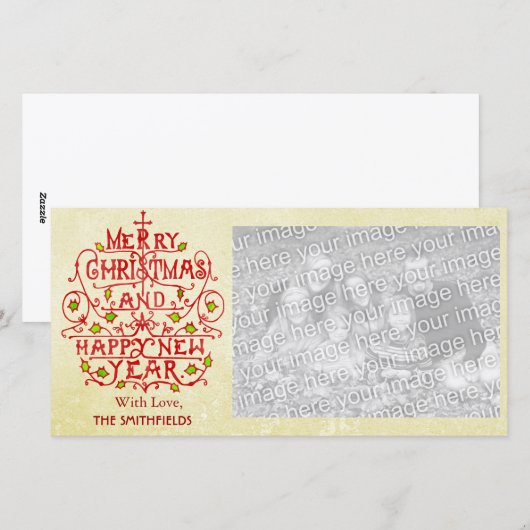  kersttypografie feestdagenkaart (Voorkant / Achterkant)