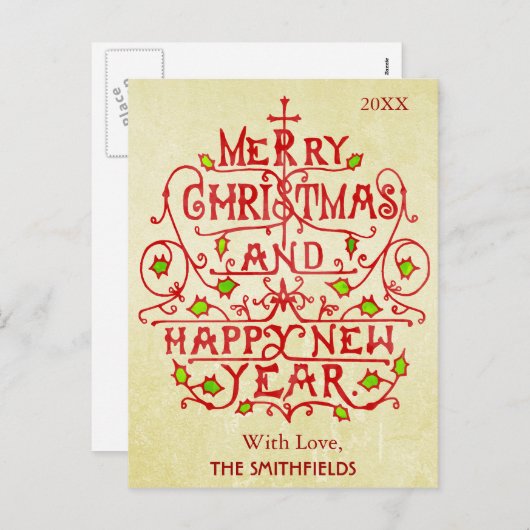 kersttypografie feestdagenkaart (Voorkant / Achterkant)