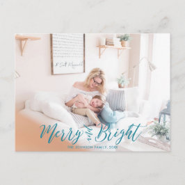 Kersttypografie Foto Ansichtkaart Merry & Bright Briefkaart