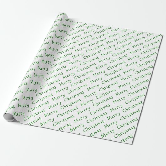 Kersttypografie Groen op wit omslagpapier Cadeaupapier (Uitgerold)