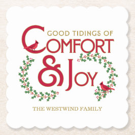Kersttypografie Holly Berry gepersonaliseerd Kartonnen Onderzetters