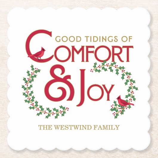 Kersttypografie Hulstbes Persoonlijk Kartonnen Onderzetters (Voorkant)