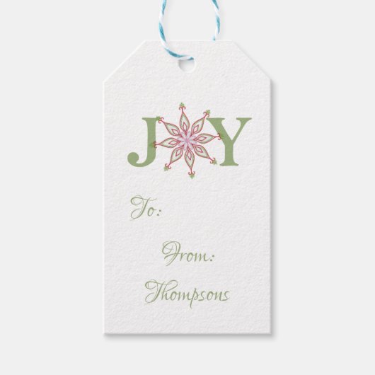 kersttypografie Joy Snowflake Holiday van Cadeaulabel (Voorkant)